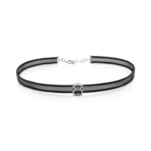 Pulseira Icon Mesh em a&ccedil;o e ouro branco com diamantes