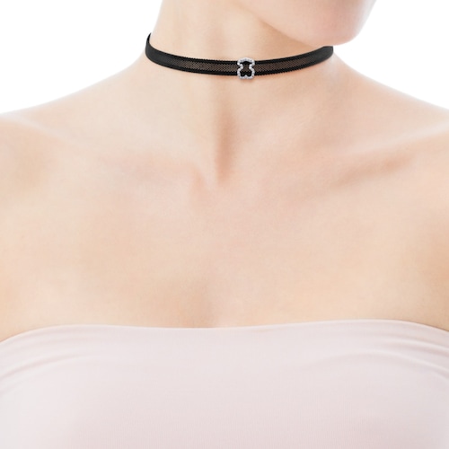 Collar de acero y oro blanco con diamantes Icon Mesh