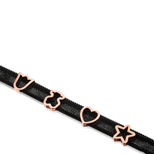 Rose Vermeil Silver and Steel Icon Mesh Necklace