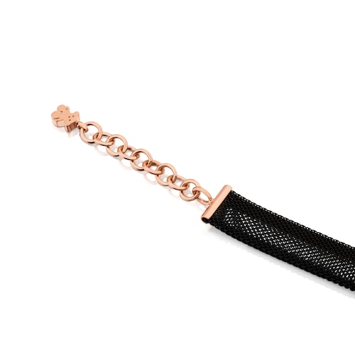 Rose Vermeil Silver and Steel Icon Mesh Necklace