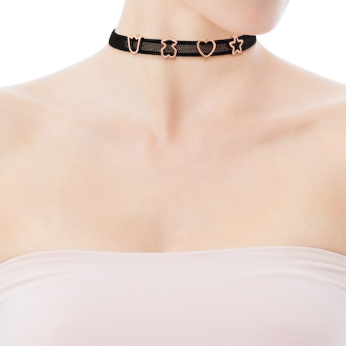 Rose Vermeil Silver and Steel Icon Mesh Necklace