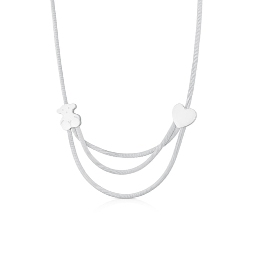 Silver and Steel Icon Mesh Necklace