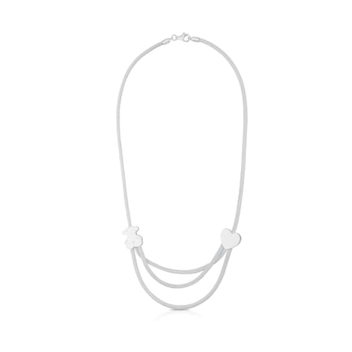 Silver and Steel Icon Mesh Necklace