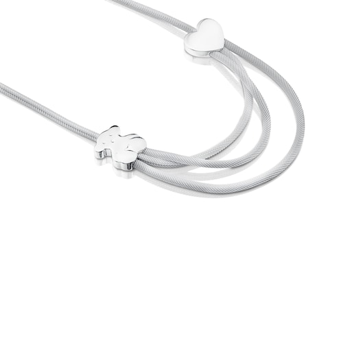 Silver and Steel Icon Mesh Necklace