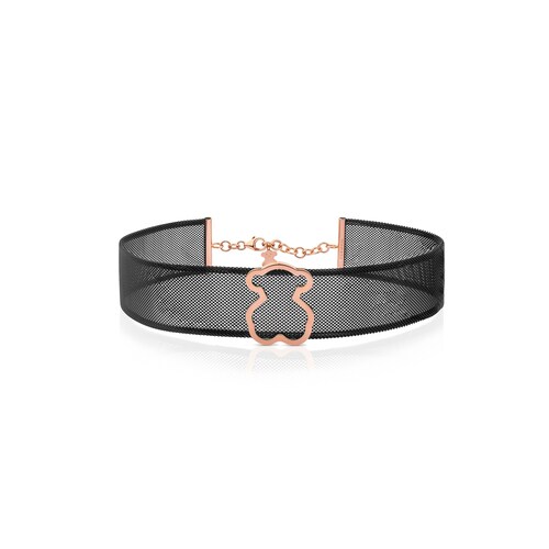 Collar de acero con ba&ntilde;o de oro rosa 18 kt sobre plata y oso Icon Mesh