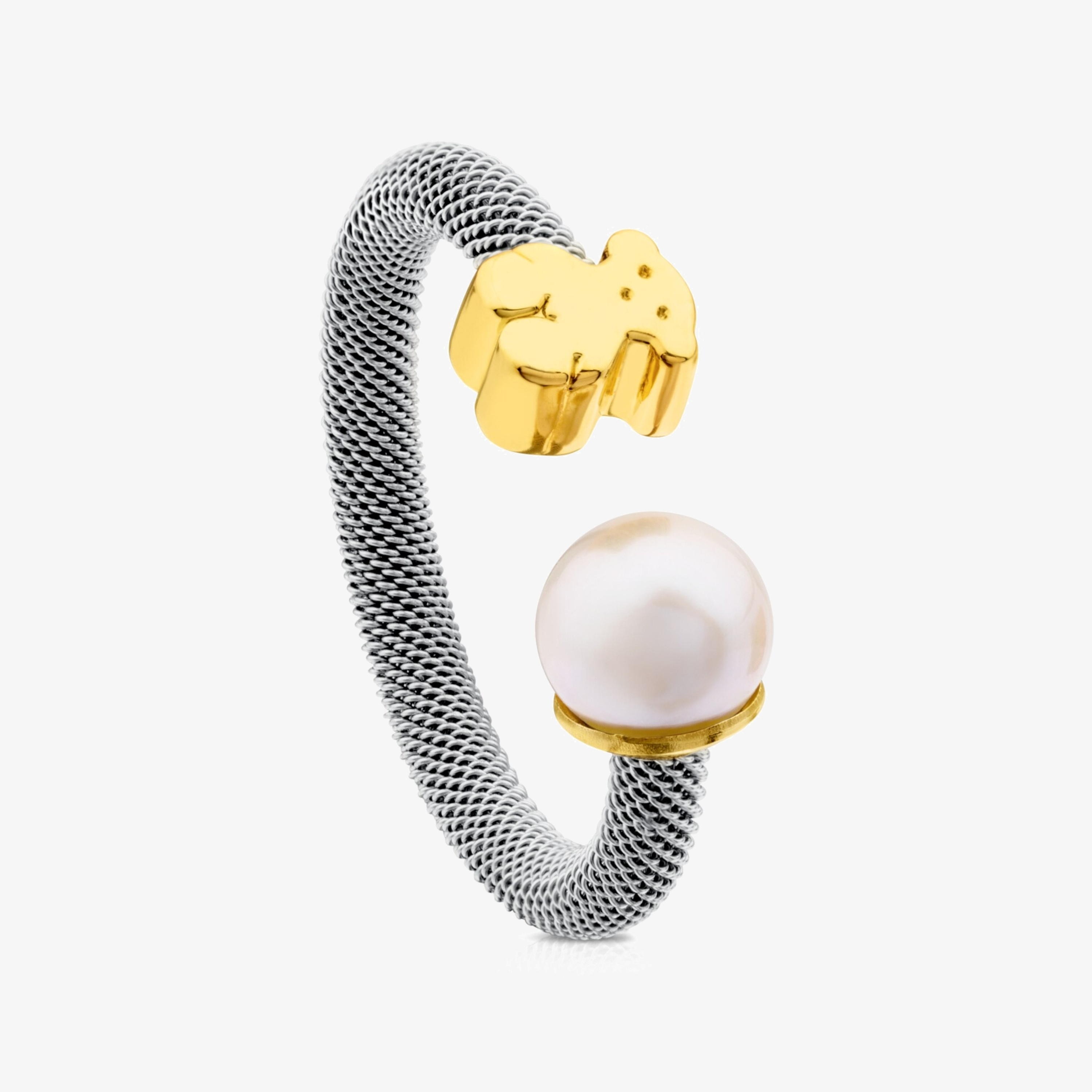 Steel and 18K solid gold Icon Mesh Ring with Pearl