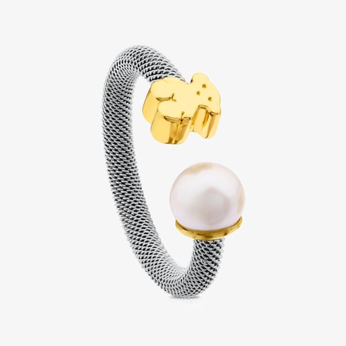 Anillo de acero y oro con perla cultivada Icon Mesh