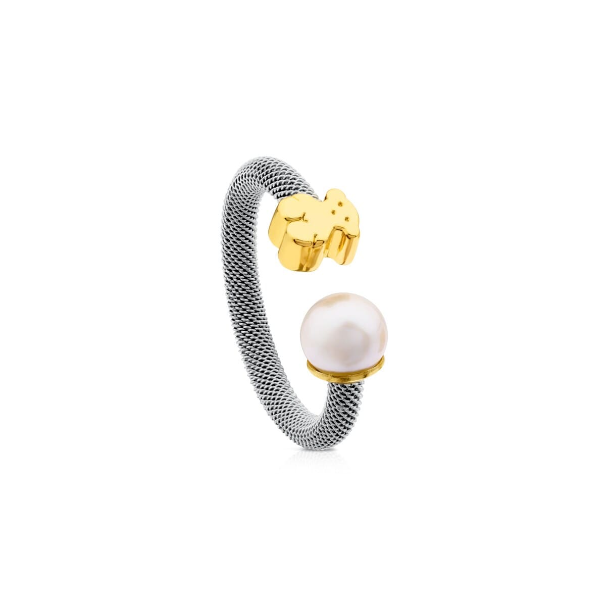 Anillo de acero y oro con perla cultivada motivo oso Icon Mesh