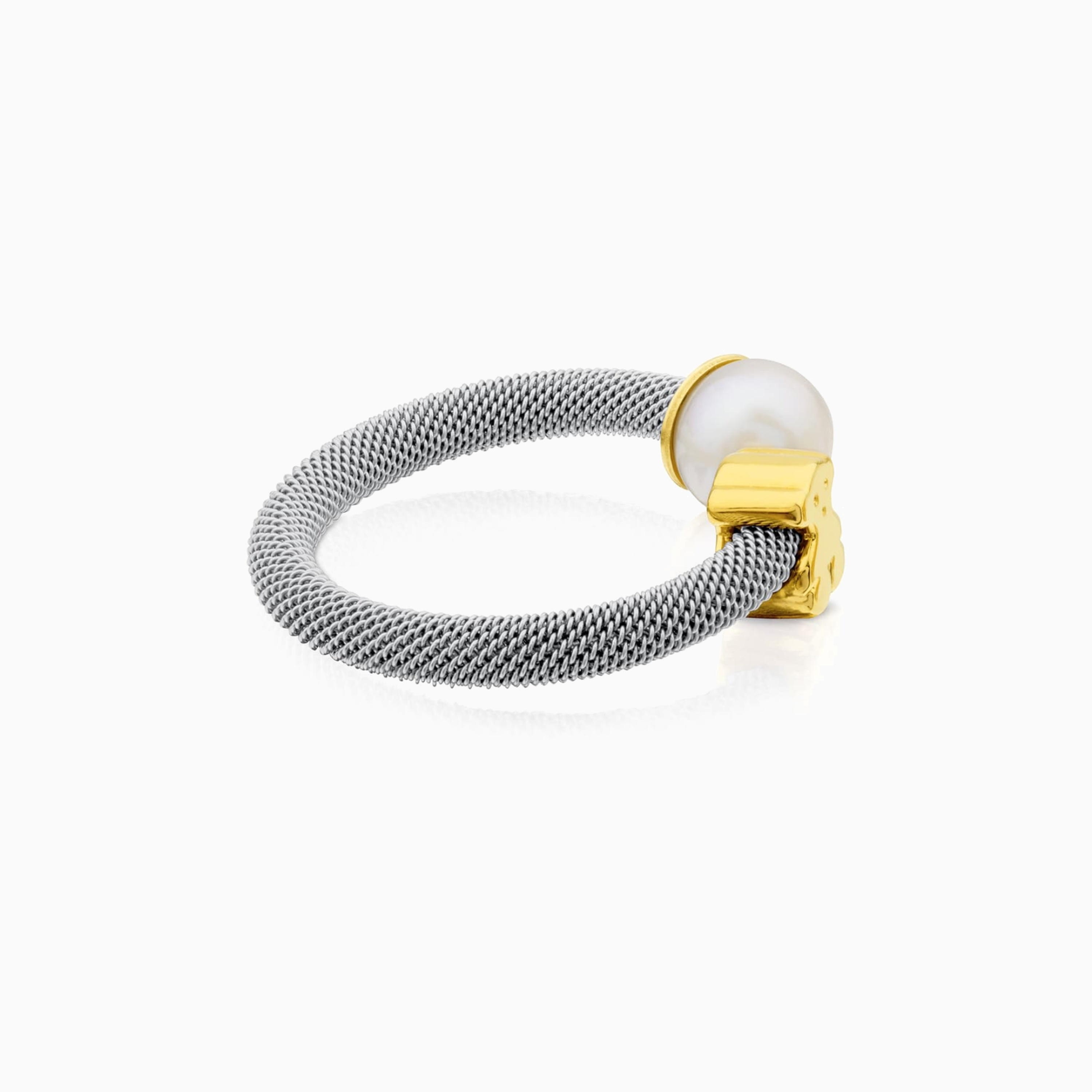 Steel and 18K solid gold Icon Mesh Ring with Pearl