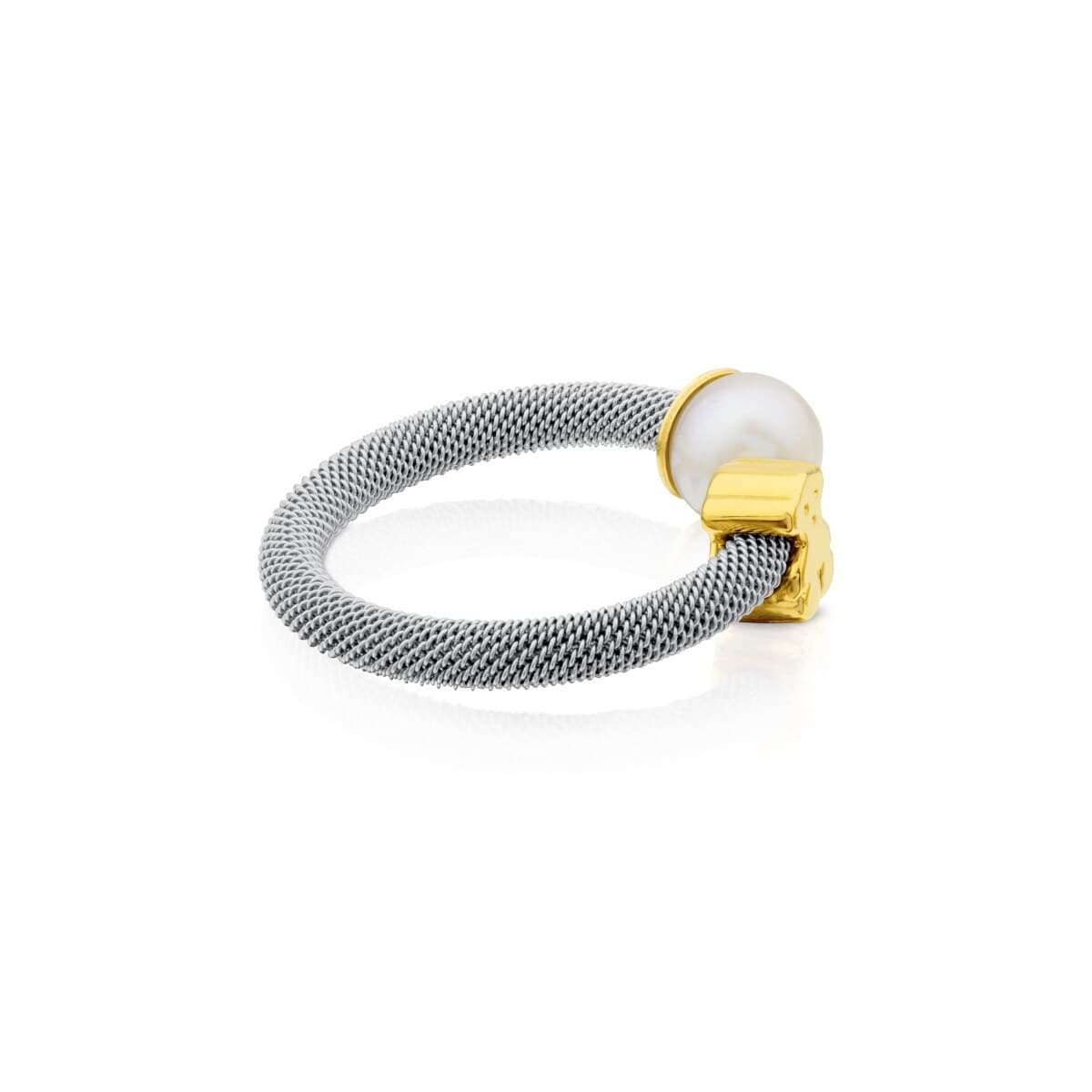 Anillo de acero y oro con perla cultivada motivo oso Icon Mesh