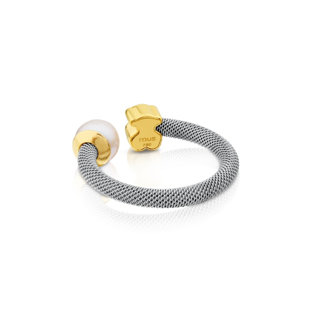 Anillo de acero y oro con perla cultivada motivo oso Icon Mesh