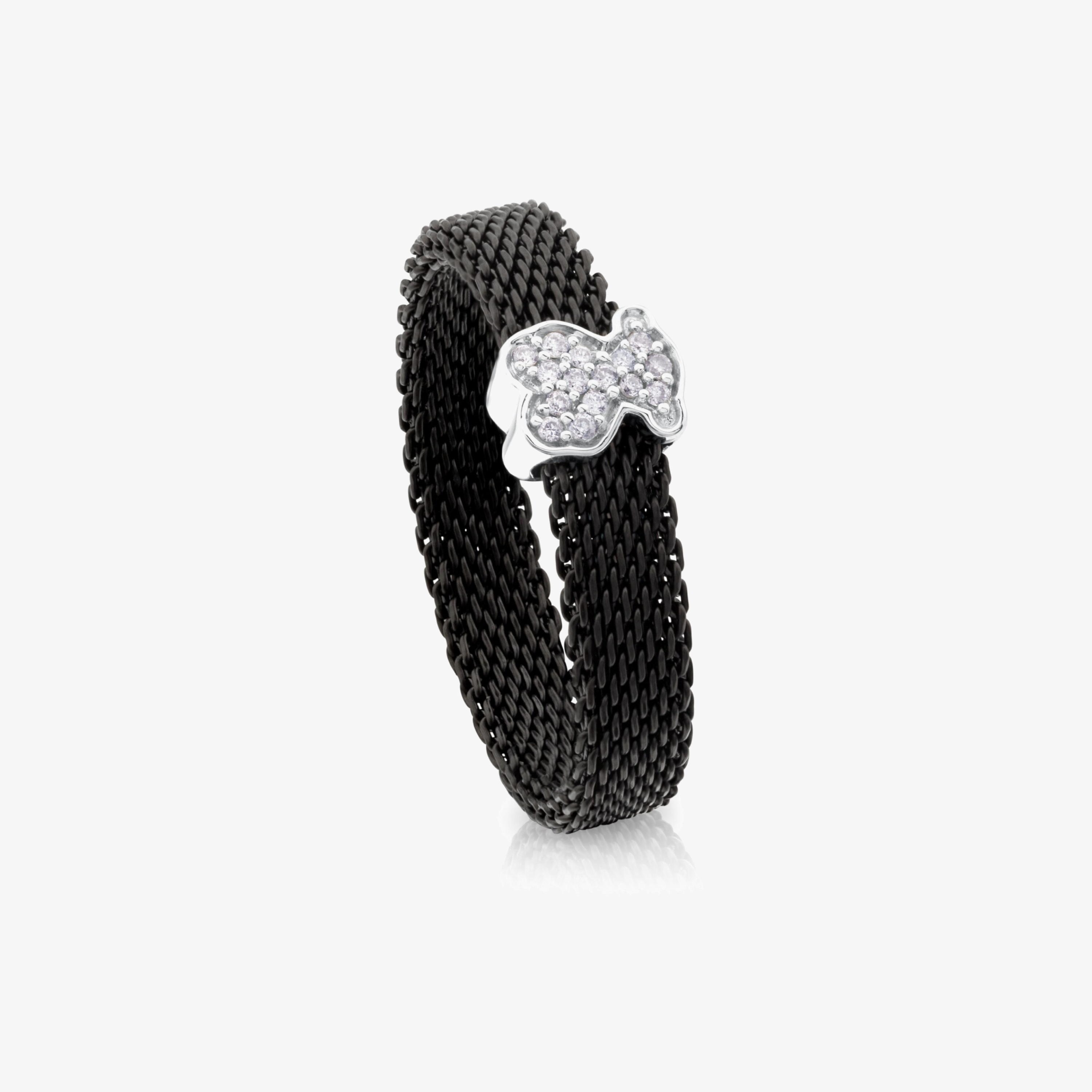 Black IP Steel and 18K white gold TOUS Icon Mesh Ring with