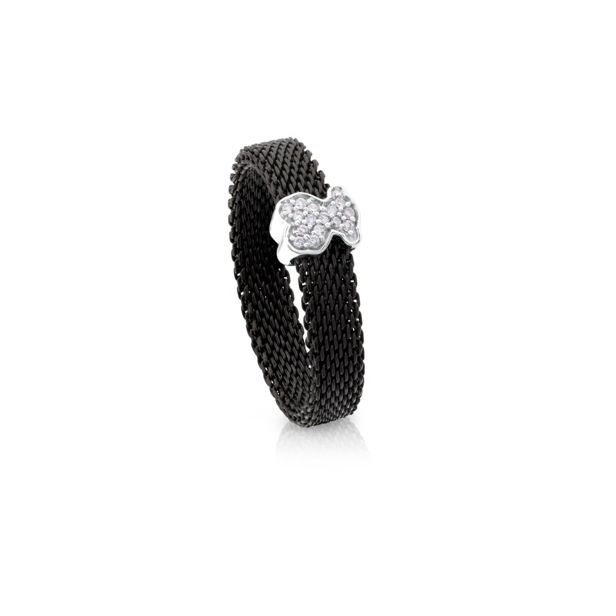 Anillo de acero IP negro y oro blanco con diamantes motivo oso estrecho Icon Mesh