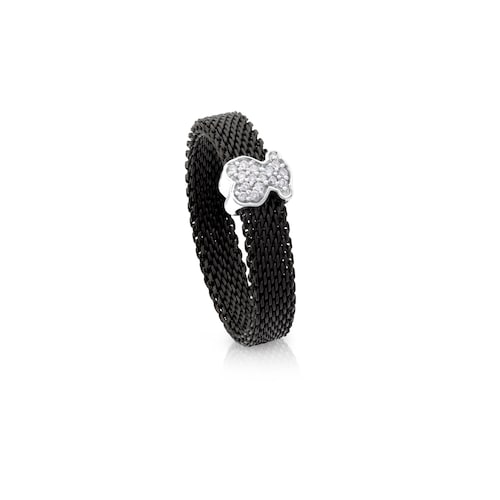 Black IP Steel and White gold TOUS Icon Mesh Ring with Diamonds 0,04ct