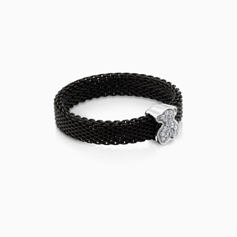 Pierścionek Tous Mesh ze stali i białego złota z diamentami