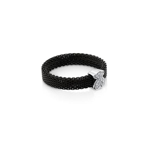 Black IP Steel and White gold TOUS Icon Mesh Ring with Diamonds 0,04ct