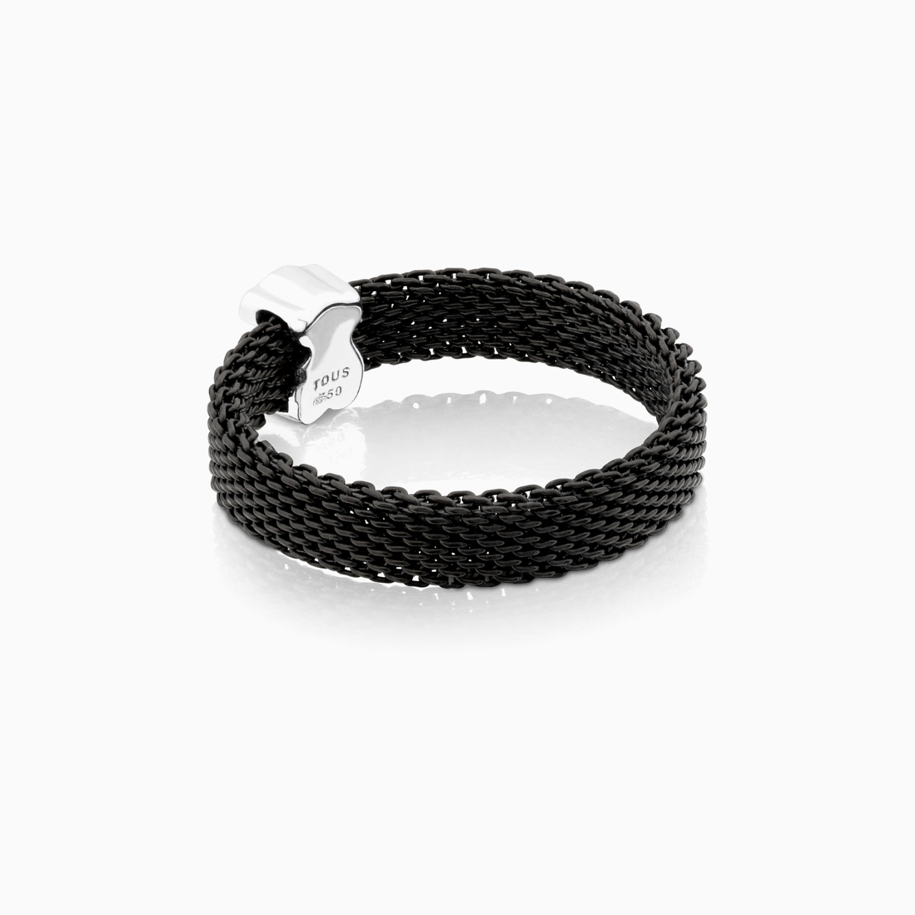 Black IP Steel and 18K white gold TOUS Icon Mesh Ring with Diamonds 0,04ct