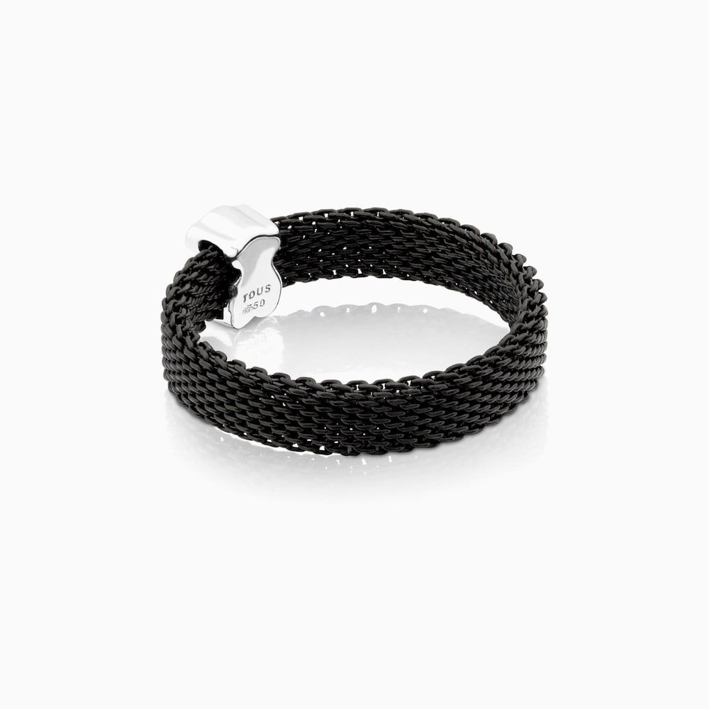 Pierścionek Tous Mesh ze stali i białego złota z diamentami