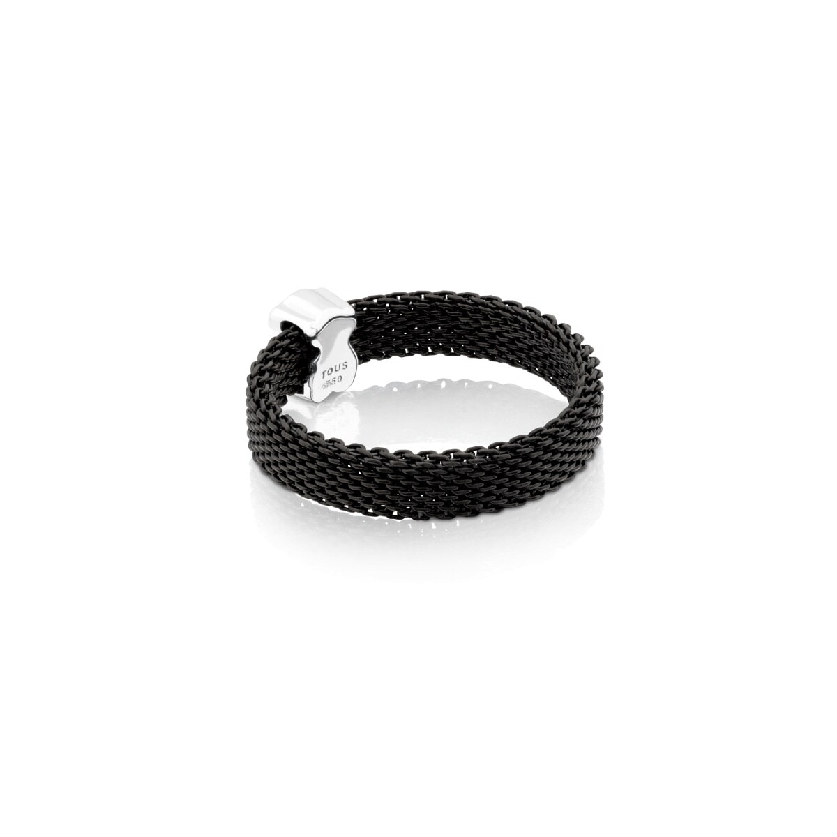 Anillo de acero IP negro y oro blanco con diamantes motivo oso estrecho Icon Mesh