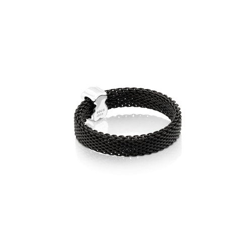 Black IP Steel and White gold TOUS Icon Mesh Ring with Diamonds 0,04ct