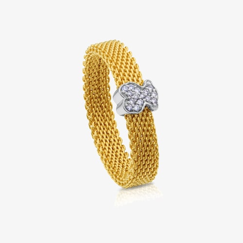 Anillo de oro 18K blanco 18K con diamantes motivo oso estrecho Icon Mesh