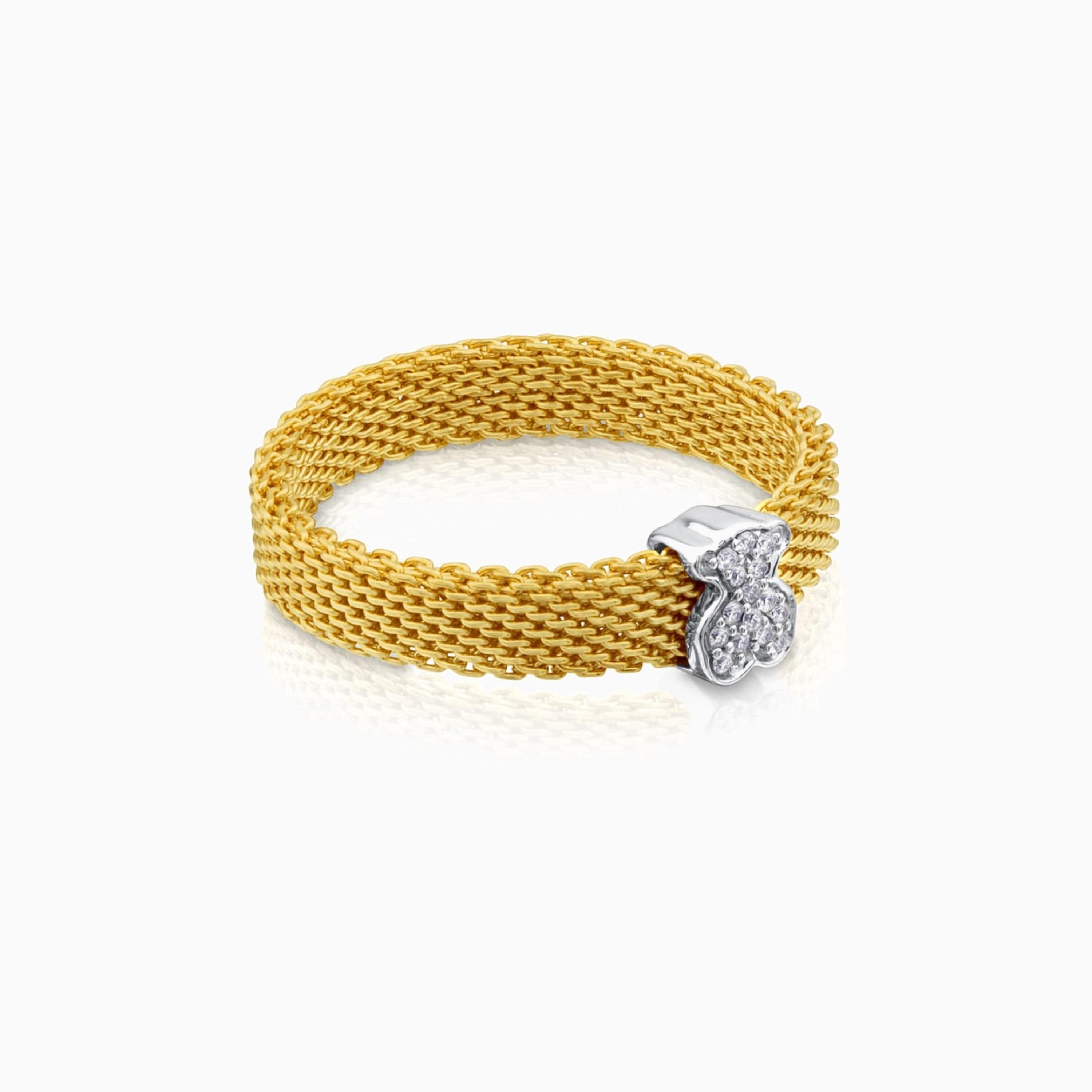 18K solid gold Icon Mesh Ring with Diamonds little Bear motif | TOUS