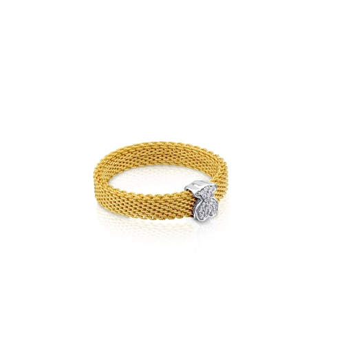 Anillo de oro blanco con diamantes motivo oso estrecho Icon Mesh
