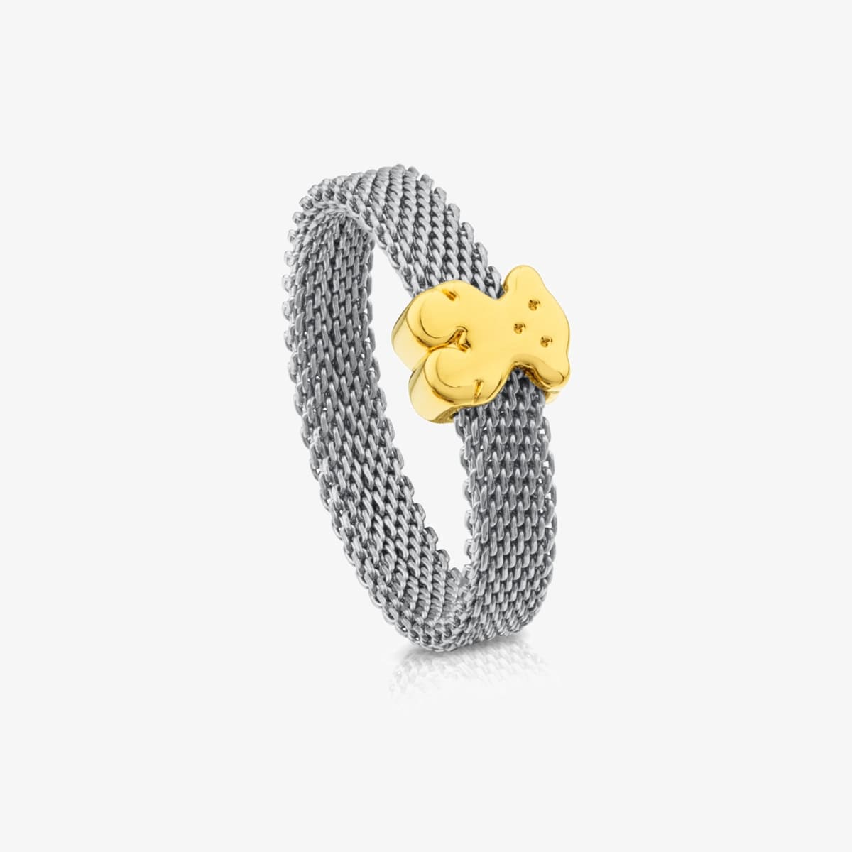 Tous - Anillo De Acero Y Oro Motivo Oso Icon Mesh Talla 12