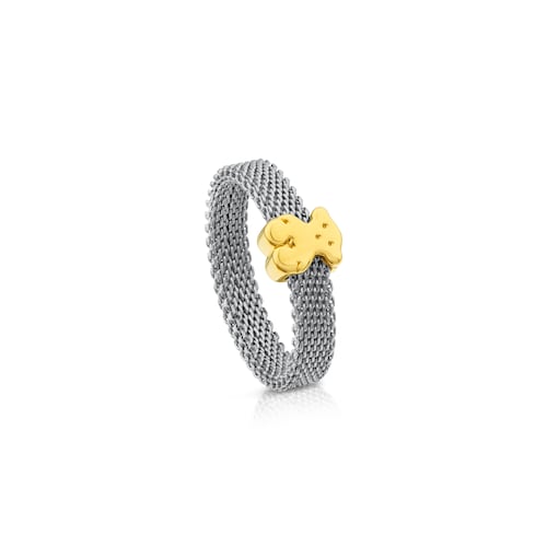 Anillo de acero y oro motivo oso Icon Mesh