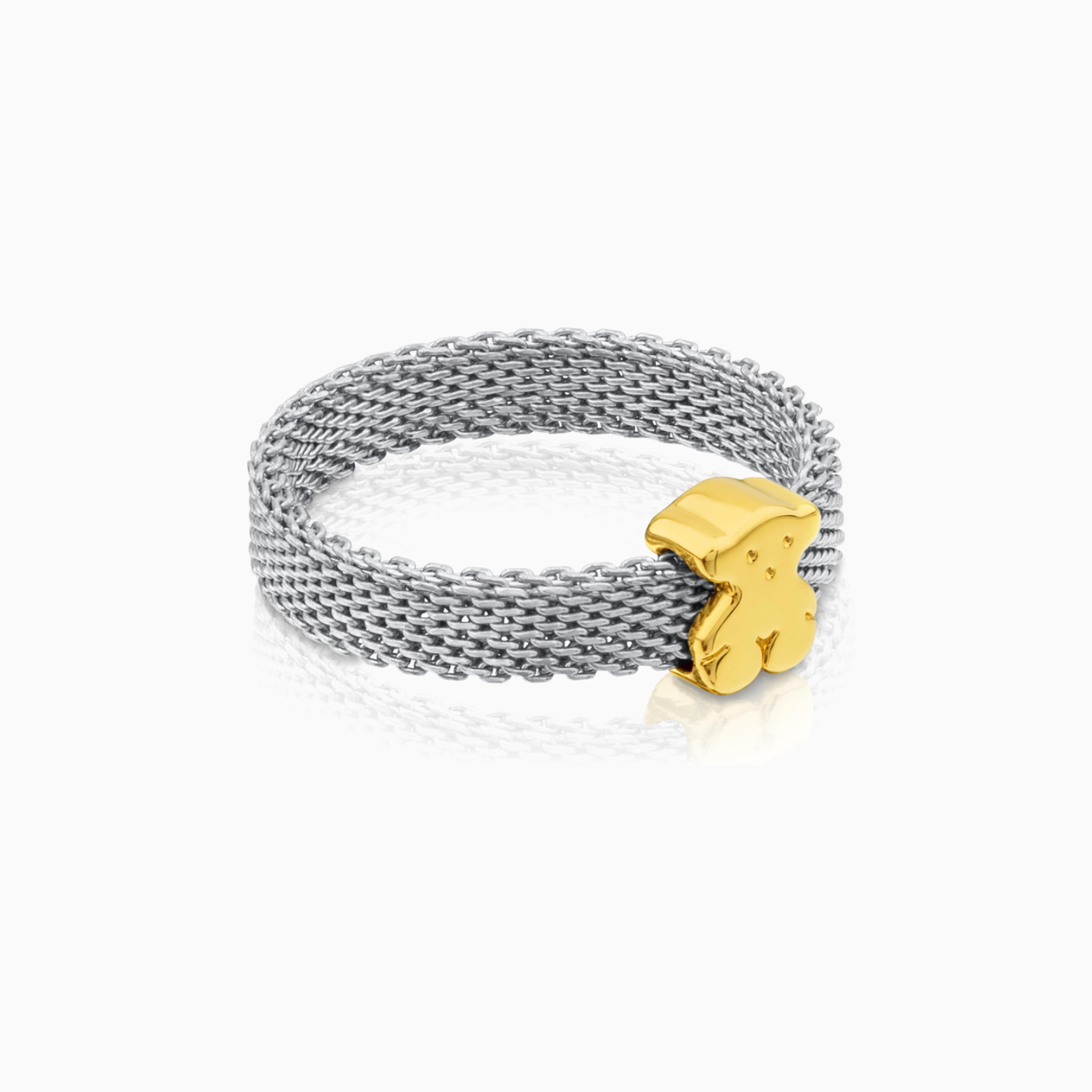18K solid gold and Steel Icon Mesh Ring | TOUS