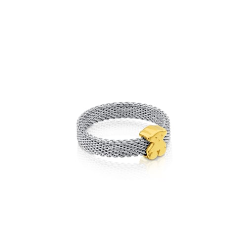 Anillo de acero y oro motivo oso Icon Mesh