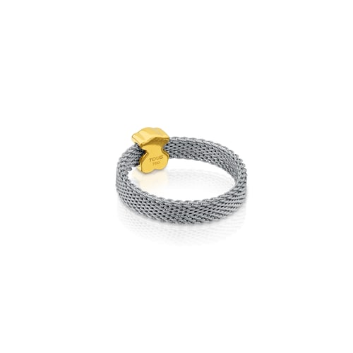 Anillo de acero y oro motivo oso Icon Mesh