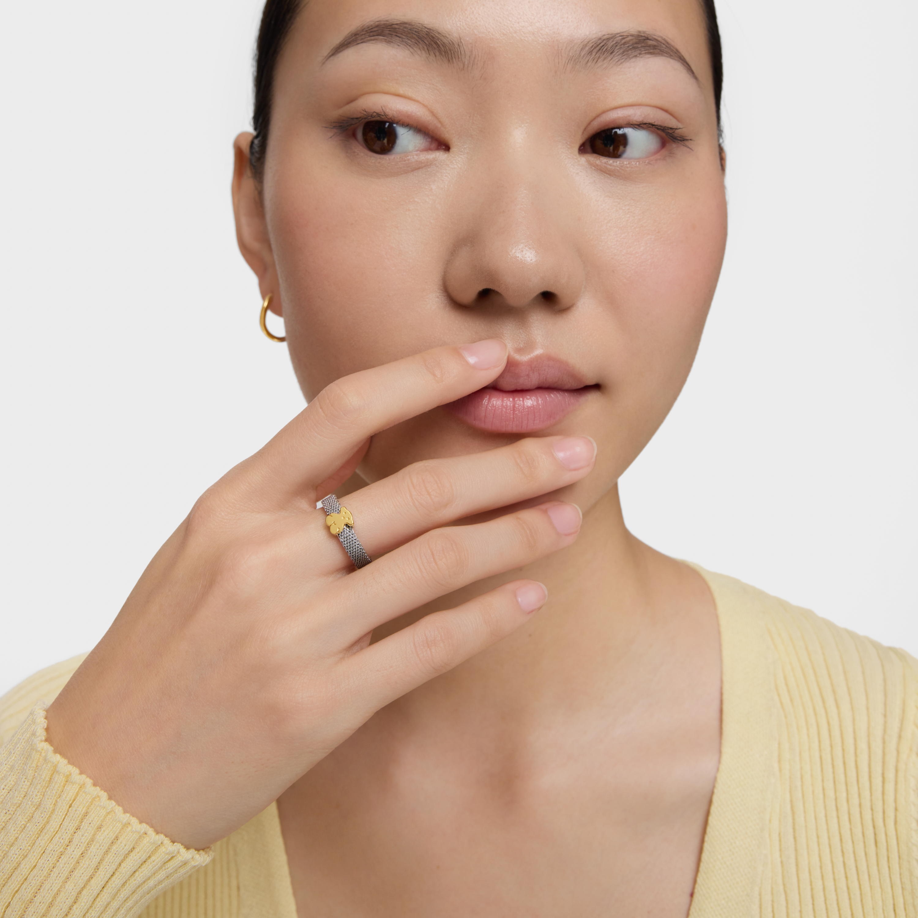 18K solid gold and Steel Icon Mesh Ring | TOUS