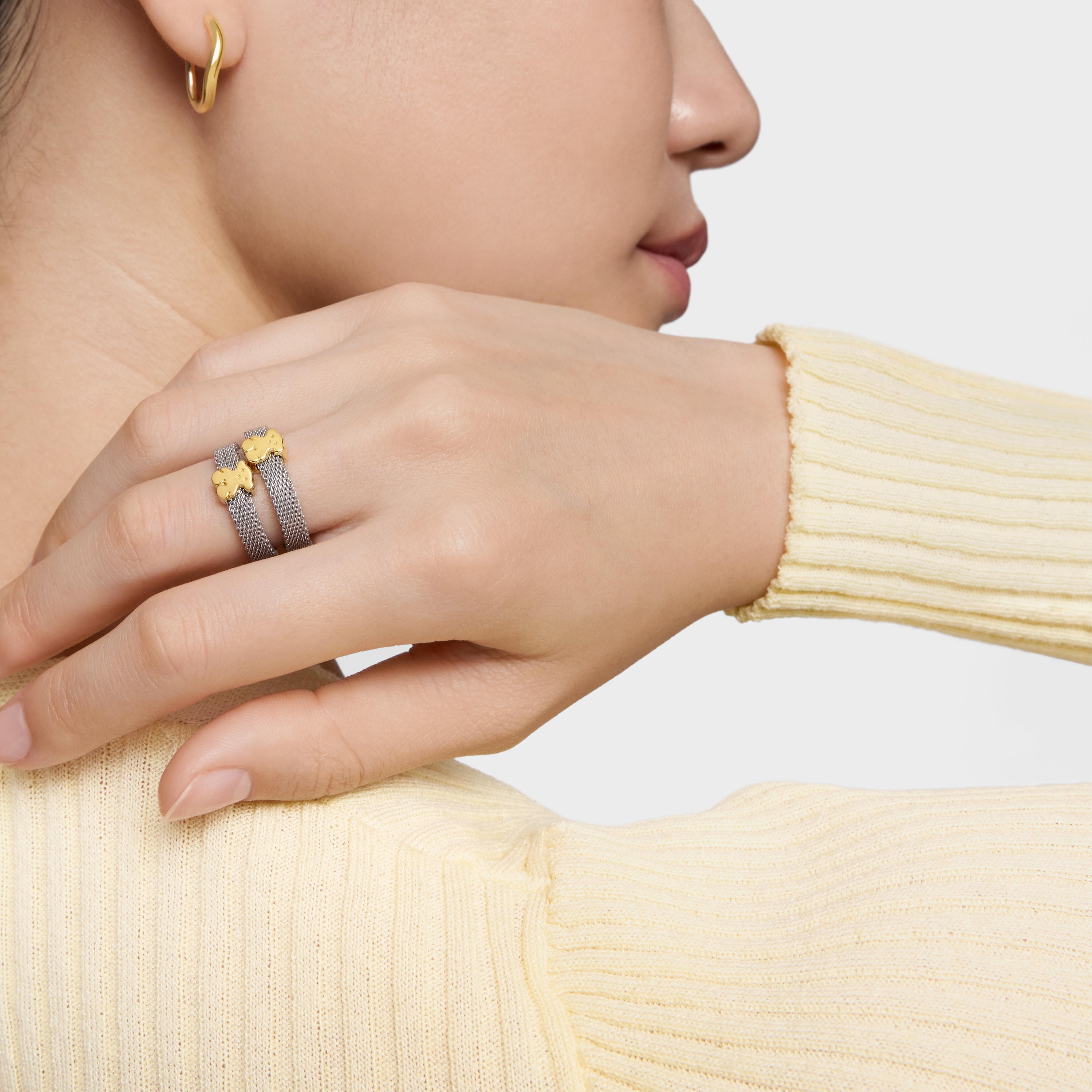 18K solid gold and Steel Icon Mesh Ring | TOUS