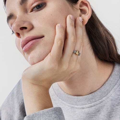 Anillo de acero y oro motivo oso Icon Mesh
