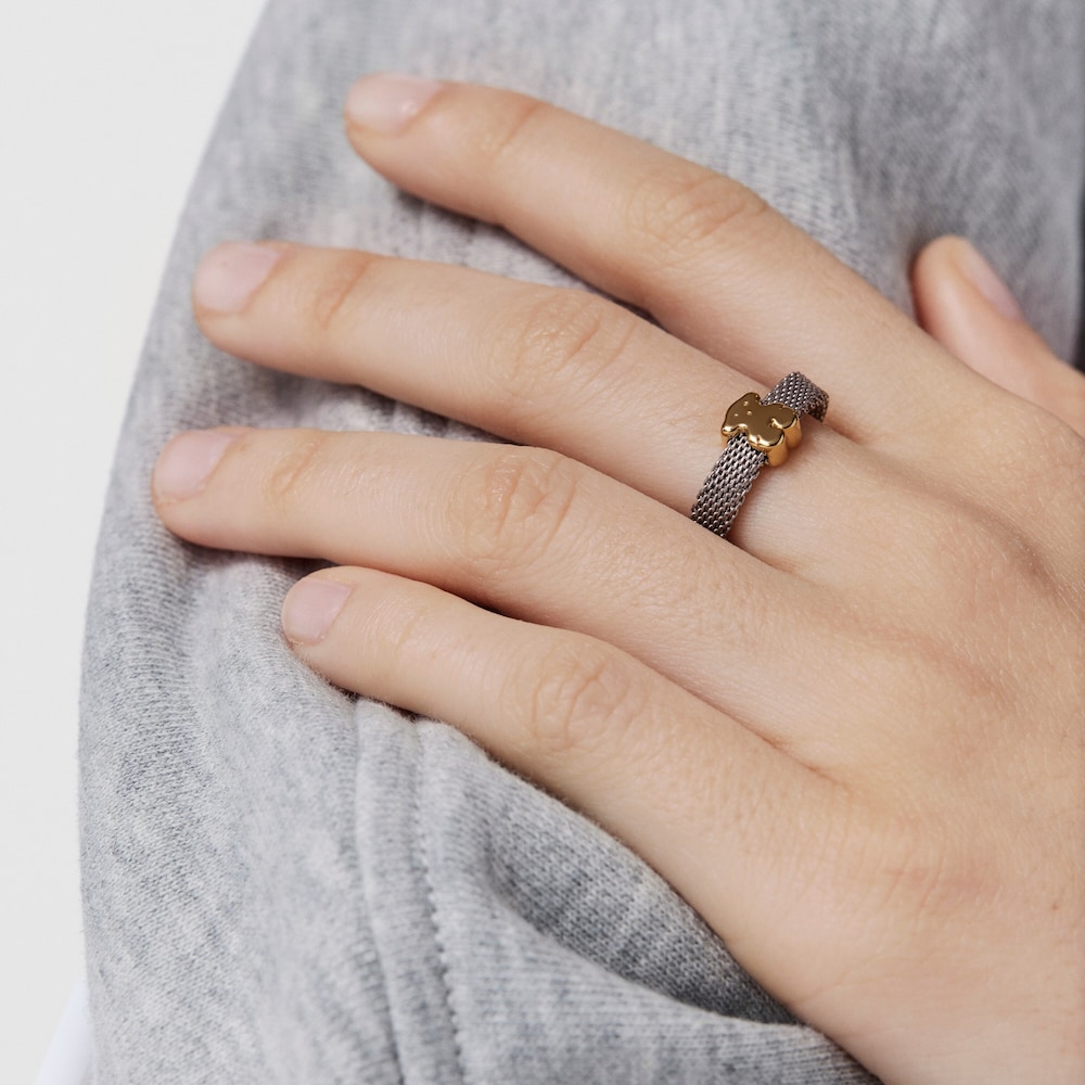 Anillo de acero y oro motivo oso Icon Mesh image number 6