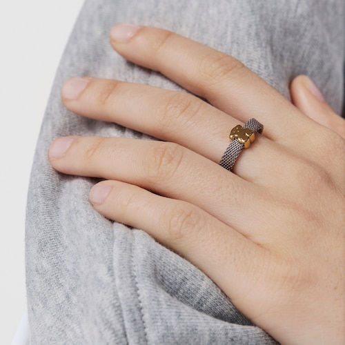 Anillo de acero y oro motivo oso Icon Mesh