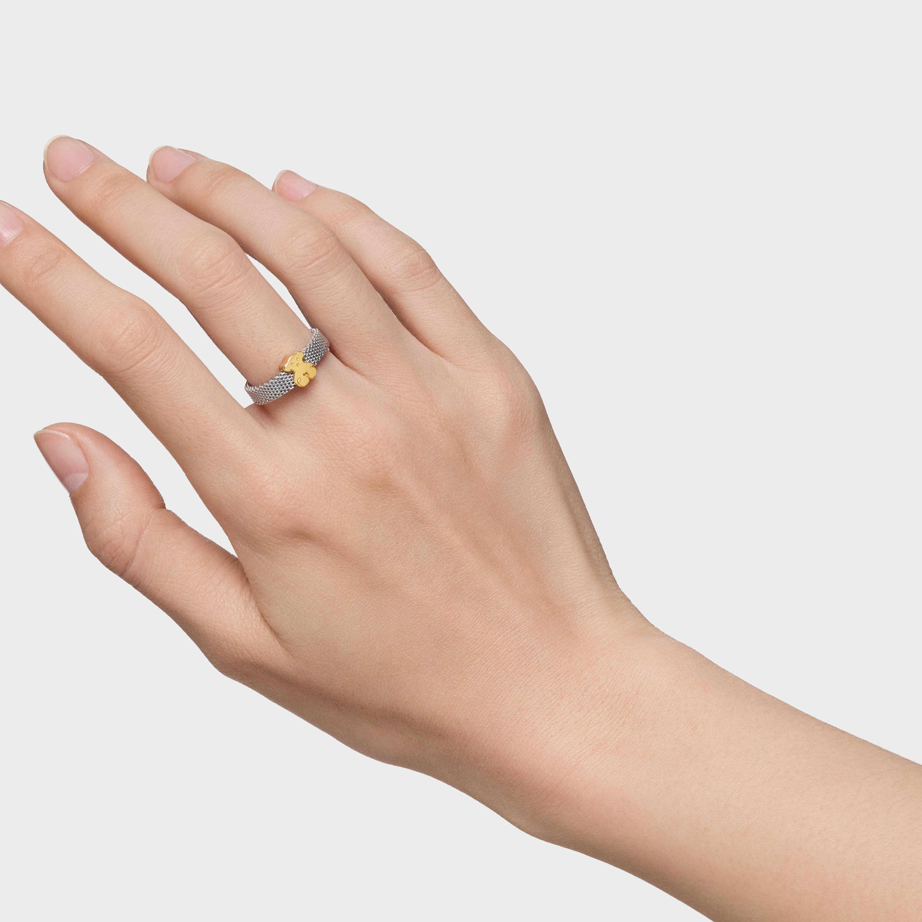 TOUS Icon Mesh スチール×18kt (K18 750) 18K solid gold and Steel Icon Mesh Ring | TOUS
