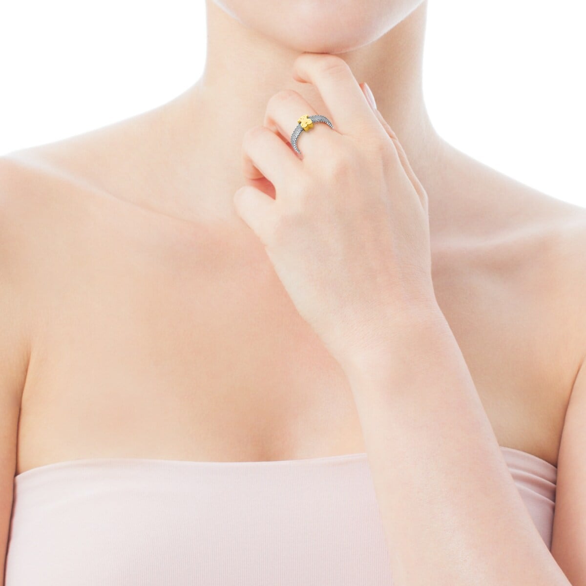 Anillo de acero y oro motivo oso Icon Mesh