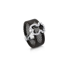 Steel and White Gold Mesh Ring with Diamonds