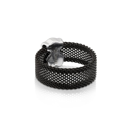 Steel and White Gold Mesh Ring with Diamonds