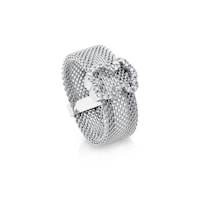 Anillo de acero y oro blanco con diamantes Mesh