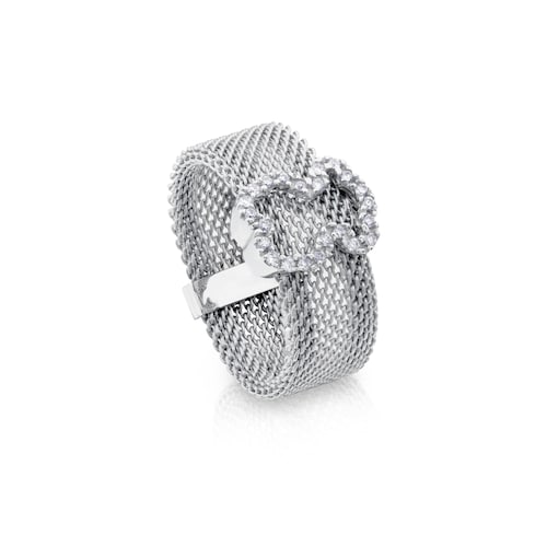 Steel and White Gold Mesh Ring with Diamonds