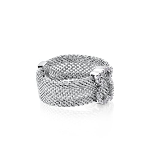 Steel and White Gold Mesh Ring with Diamonds