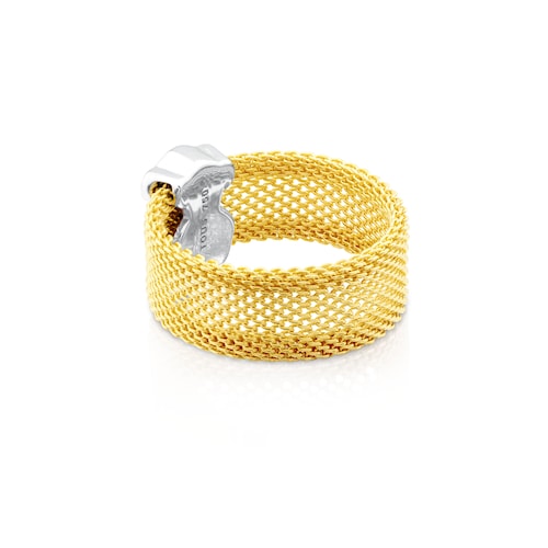 Gold Icon Mesh Ring with Diamonds medium Bear motif