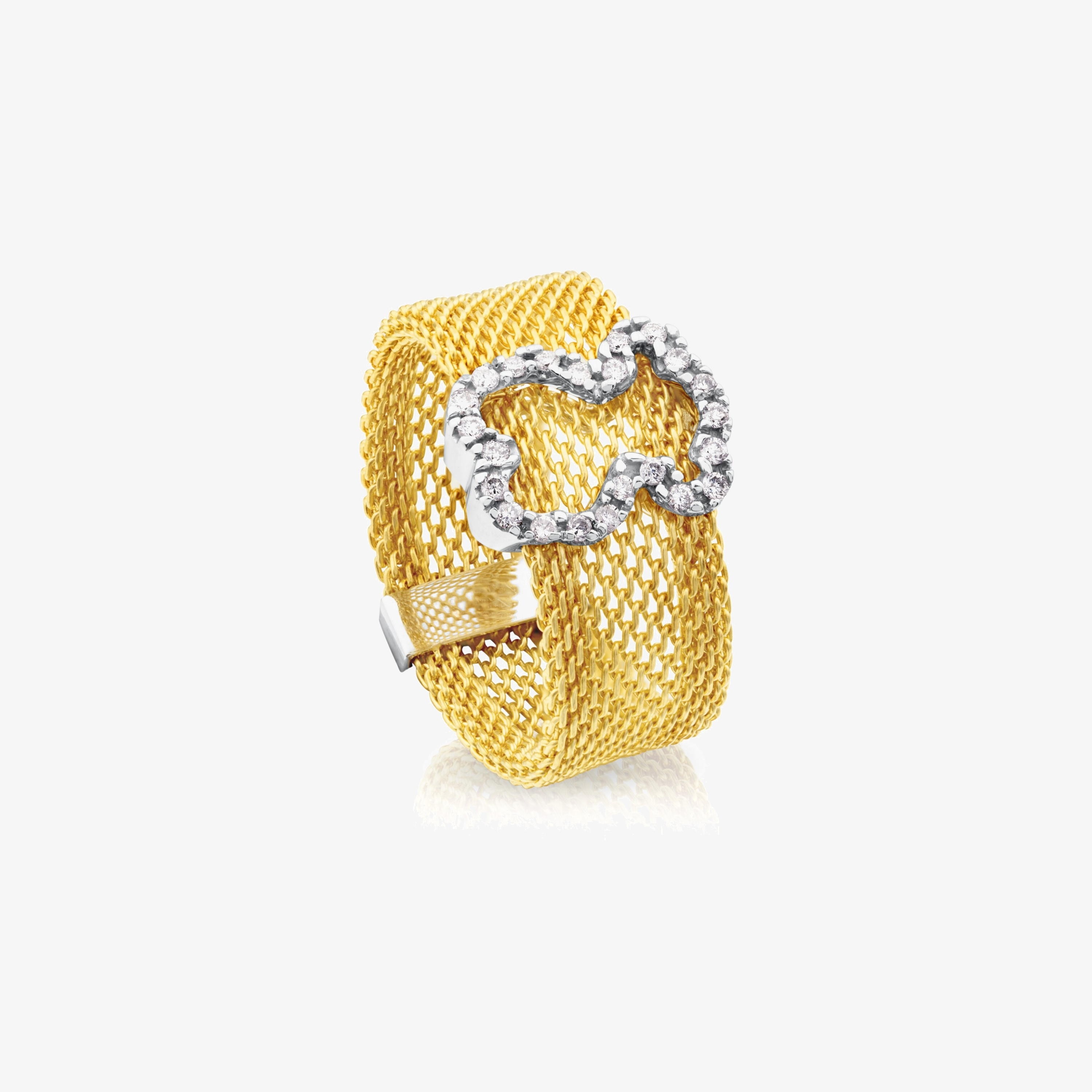 18K solid gold Icon Mesh Ring with Diamonds