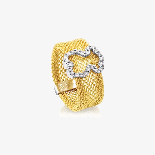 Anillo de oro blanco con diamantes motivo oso mediano Icon Mesh