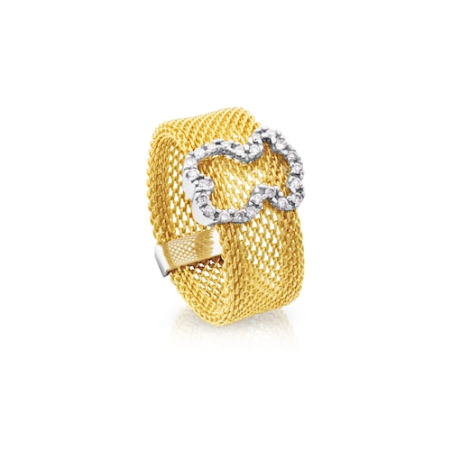 Gold Icon Mesh Ring in Gold with Diamonds