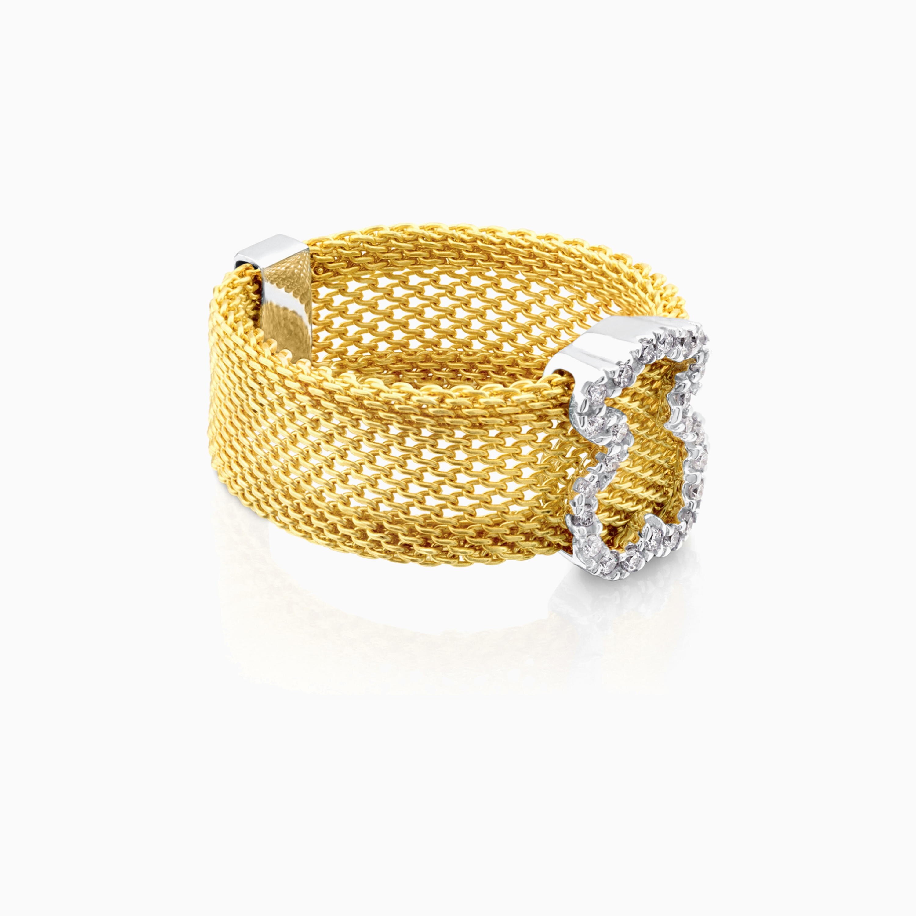 18K solid gold Icon Mesh Ring with Diamonds