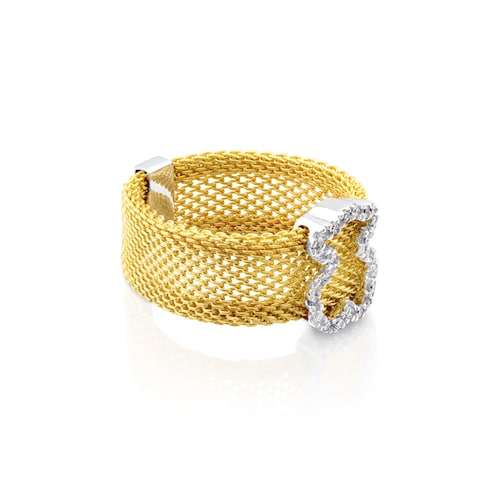 Gold Icon Mesh Ring in Gold with Diamonds